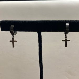 Black cross hoops earrings